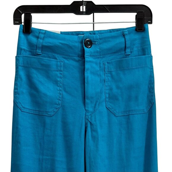 Anthropologie Colette Linen Full Length Wide Leg Pants Maeve Ocean Blue Size 25 - Picture 3 of 11